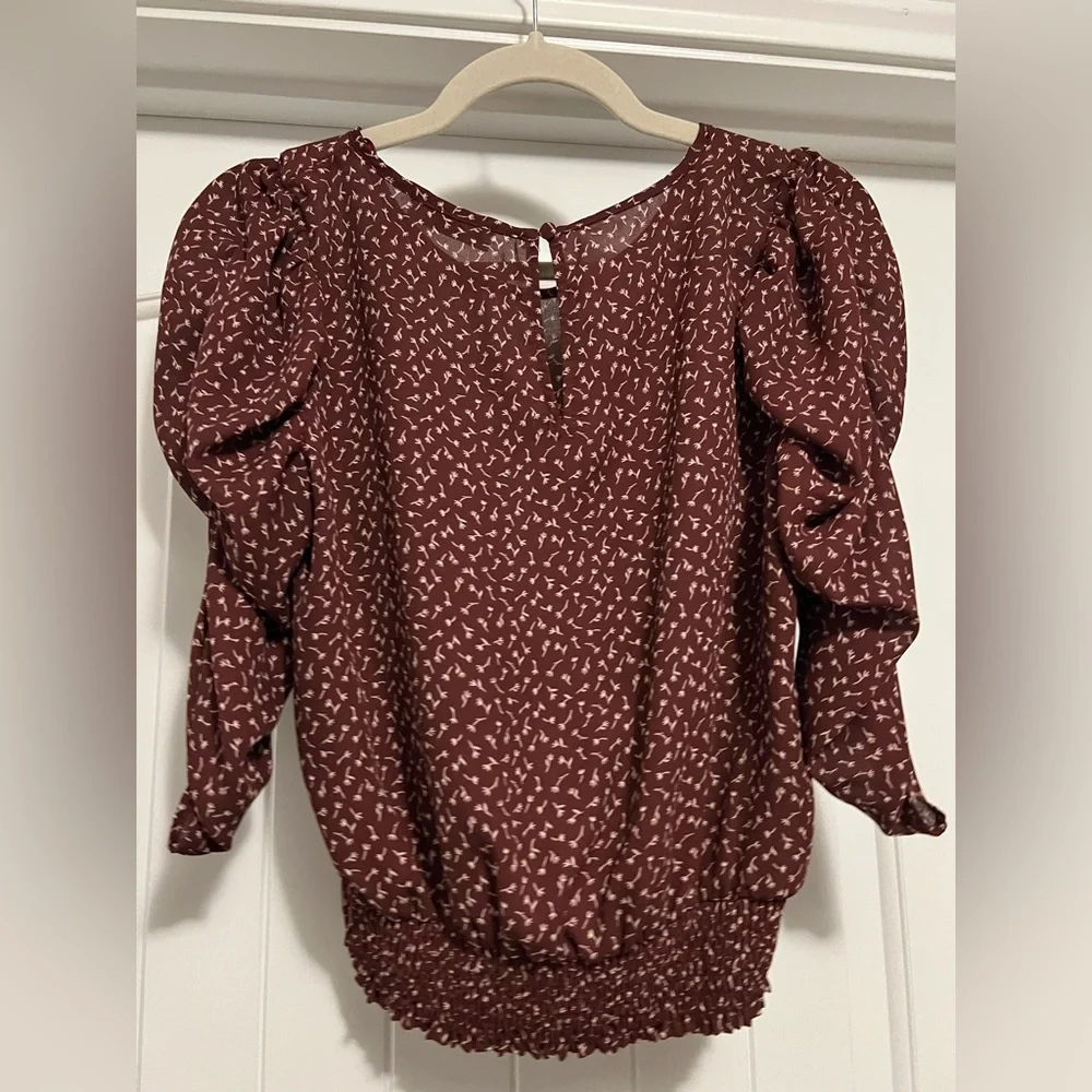 Paper Crane Puff Sleeve Floral Top | Smocked Hem Boho Blouse M - Picture 5 of 6